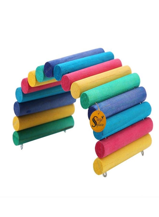 Sage Square Raindow Wooden Suspension Bend Bridge Cum Hide House Cum Chew Toy for Hamster, Rat, Sugar Glider, Bird, Gerbill, Parrot Habitat Decor - Image 3